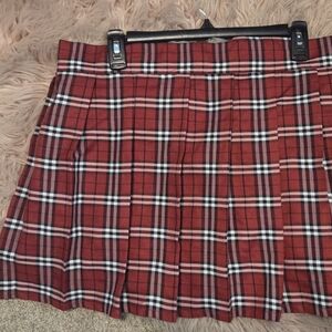 Spirit Red Plaid Pleated Mini Skirt With Pin Plus